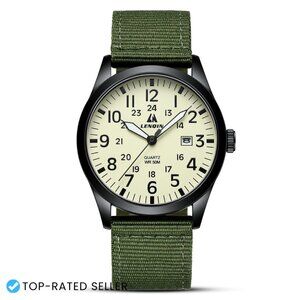 Military Analog Quartz Watch Nylon Strap Luminous Dial Waterproof Casual Sport
